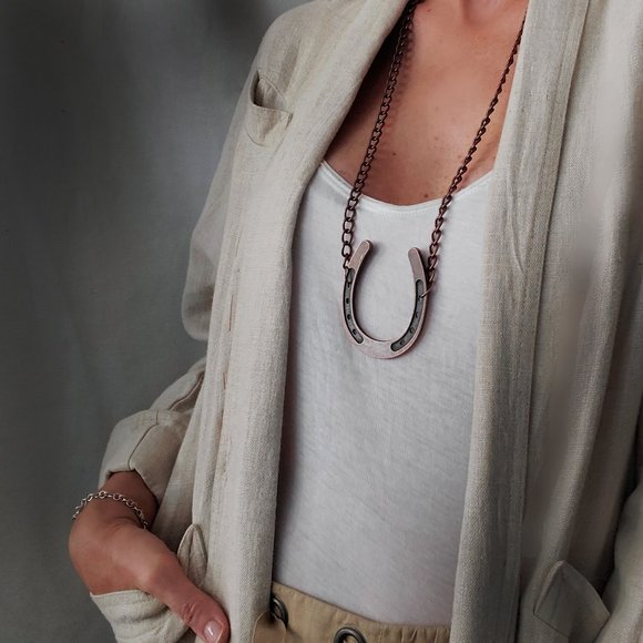 Iconic Ivana Ruzzo Designer Jewelry Copper Necklace Horseshoe Boho - Picture 1 of 9
